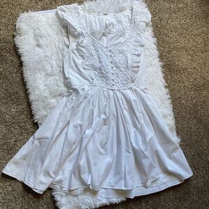 Free People Half Moon Mini Dress‎ Crochet Sleeveless Ruffle White Cotton Medium